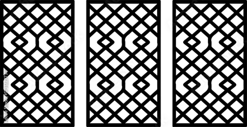 3 rectangular panels with abstract geometric pattern