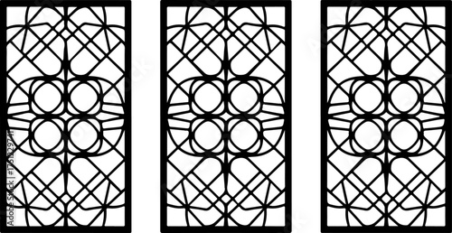 3 rectangular panels with abstract geometric pattern