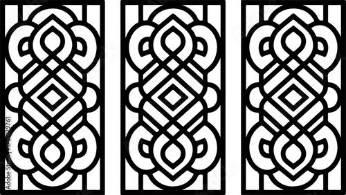 3 rectangular panels with abstract geometric pattern