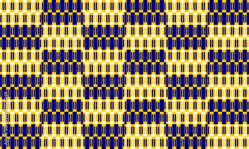 yellow and blue checkerboard woven mat pattern, woven weave pattern, row stripes, Abstract background with blue and yellow strip color lines arrange in endless pattern 