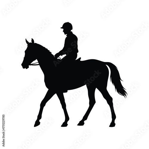 Silhouette of horse and jockey on a solid white background image, horse and jockey silhouette vector illustration