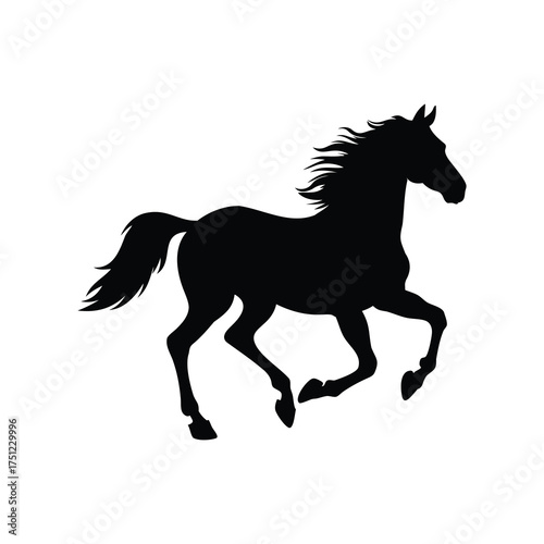 A powerful and elegant black horse silhouette galloping at full speed with grace, horse galloping silhouette vector illustration