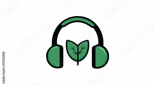 Headphones with leaves icon for eco-entertainment and nature apps