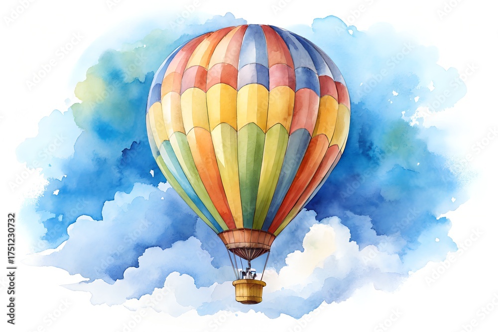 Naklejka premium Watercolor hot air balloon flying in the sky isolated on white background