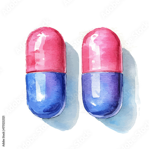 Pills, watercolor vector, isolated on a white background.