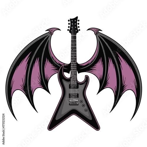 Bat Wing Guitar Art: Gothic Fantasy Electric Instrument Illustration