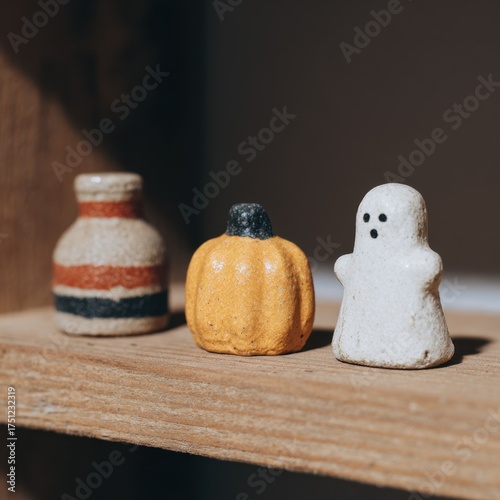 Colorful Halloween Decorations with Pumpkin and Ghost Figurines