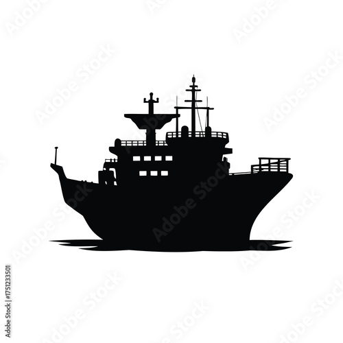 A silhouette of a large cruise ship sailing on the water, ship in port silhouette vector illustration