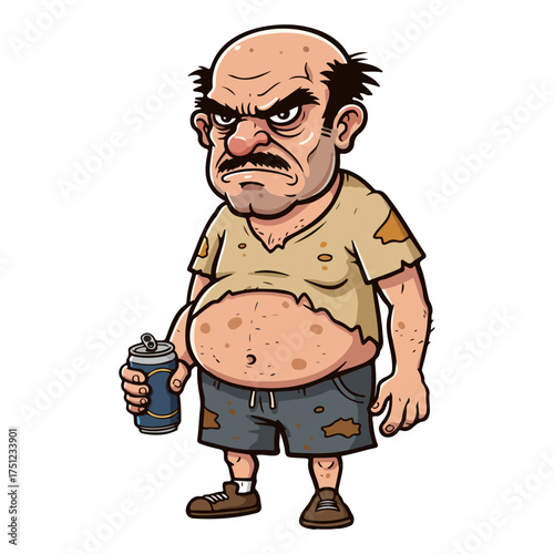 Grumpy Middle-Aged Man Cartoon Character