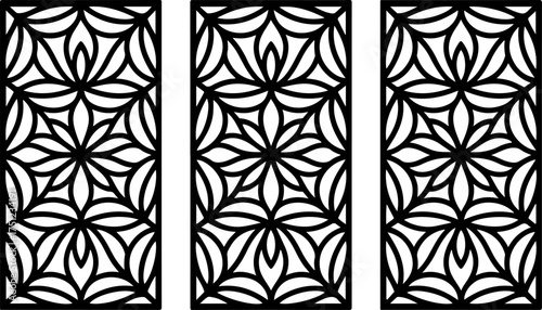 3 rectangular panels with arabesque floral geometric laser cut pattern