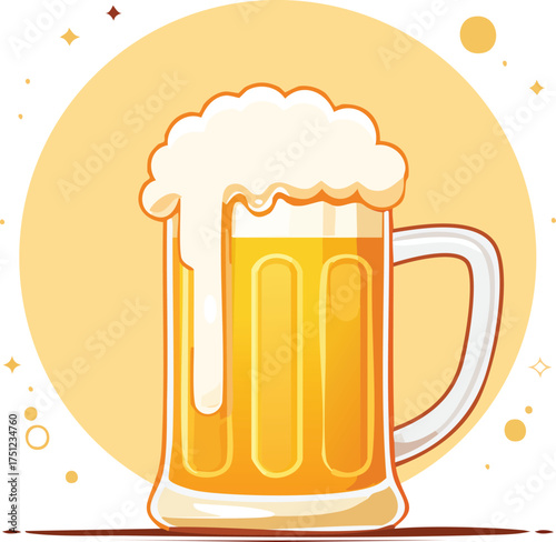 Refreshing beer mug with frothy foam and golden liquid.
