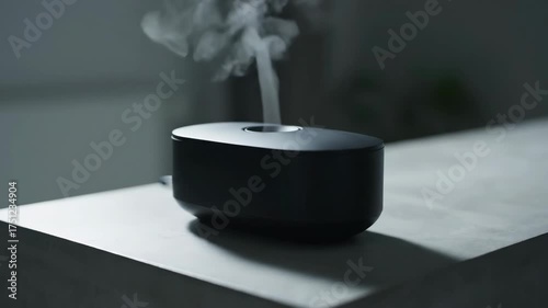 Elegant aroma diffuser emitting steam for relaxation in bedroom