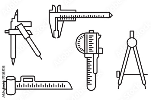 Caliper Hand caliper Sliding caliper Vernier caliper Gage Slide gage Trammel icon. one line Icon drawing with white background