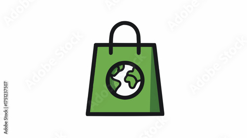 Shopping bag with globe icon for eco-shopping and sustainable trade apps