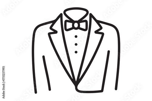 Symbol service dinner jacket bow Tuxedo concept Tux sign Butler gentleman idea Waiter suit icon. one line Icon drawing with white background