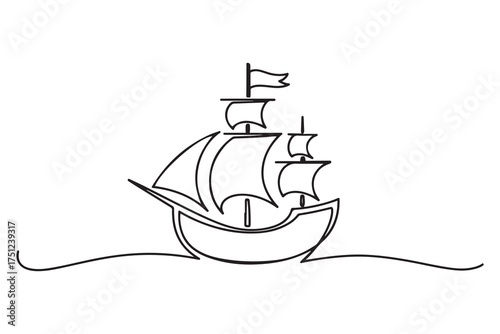 Pirate boat ship. one line Icon drawing with white background