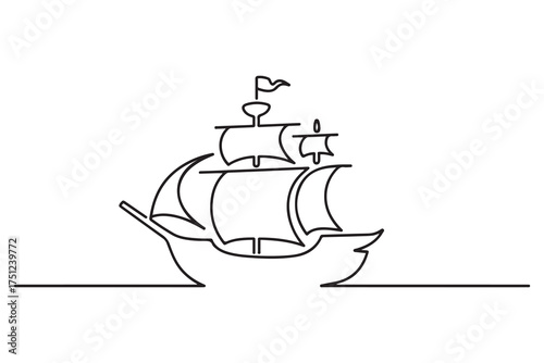 Pirate boat ship. one line Icon drawing with white background