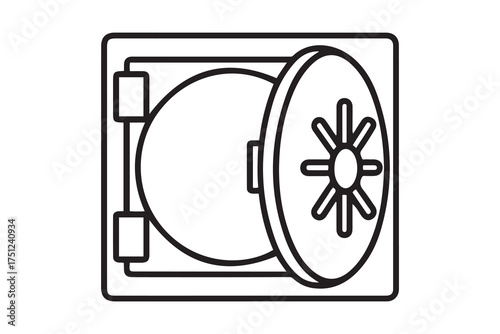 vault safe deposit bank empty. one line Icon drawing with white background