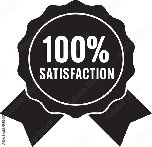 100% Satisfaction Seal: A bold and minimalist design, featuring a circular badge with the words 100% Satisfaction boldly displayed, a symbol of trust and quality.