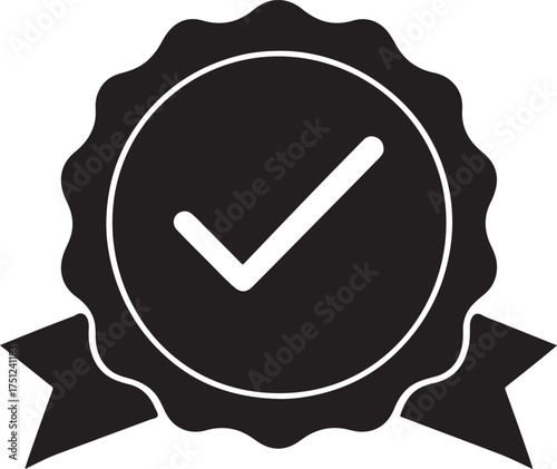 Symbol of Approval: A sleek, monochrome seal of approval, featuring a prominent checkmark within a decorative circular emblem, conveys a sense of assurance and quality.