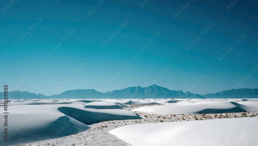 Obraz premium Vast expanse of white sand dunes stretching to distant mountains.