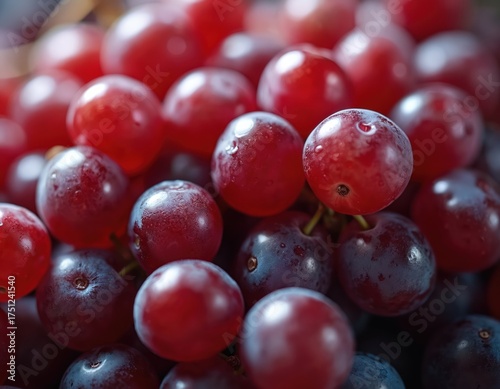 Wallpaper Mural Close-up view of red grapes with water droplets. These fresh, juicy fruits cluster together, glistening under soft light. A healthy, natural snack or ingredient. Torontodigital.ca