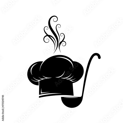 Chef hat and ladle with steam icon