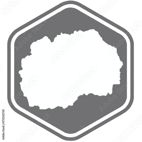 Map of north macedonia on grey color hexagon icon vector illustration, sticker of north macedonia map on grey hexagon
