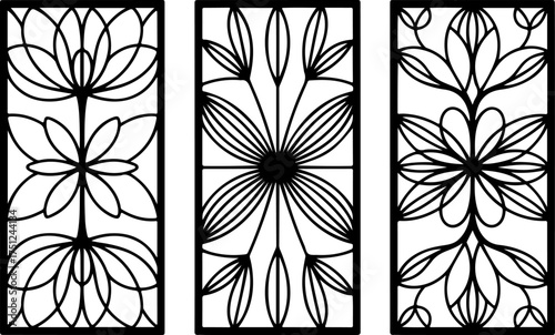 3 rectangular panels with floral and geometric fusion laser cut design