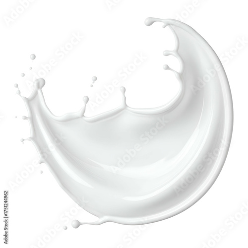 A photorealistic, dynamic splash of opaque white liquid against a transparent background