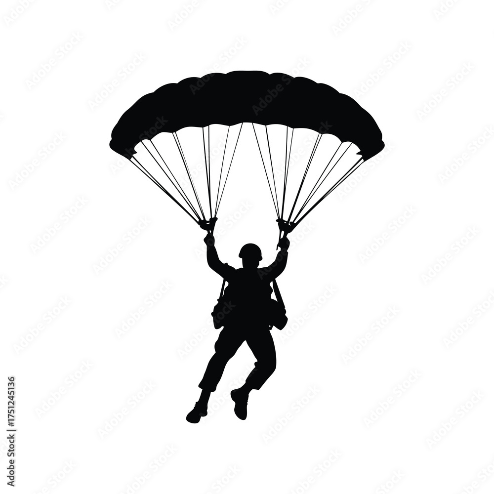 Ταπετσαρία Silhouette of a paratrooper safely landing with a parachute during a mission, so