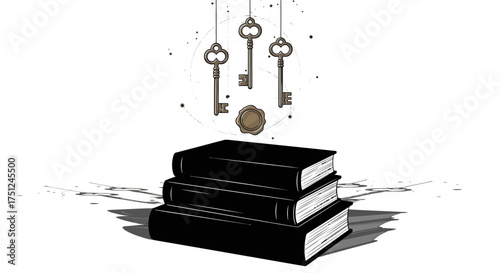 Unlock Ancient Knowledge with this Collection of Books and Keys, perfect for Mystery, History, or Educational Content, revealing Secrets of the Past