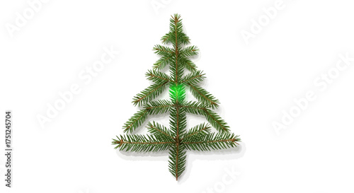 Festive evergreen branches artfully arranged in a Christmas tree shape radiating holiday cheer, perfect for seasonal greetings and joyful designs, originally a vector