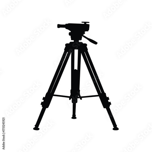 Silhouette of professional camera tripod for video and photography equipment isolated, tripod stand silhouette vector illustration