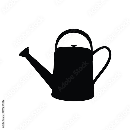 Silhouette of a black metal watering can for gardening on white backdrop, watering can silhouette vector illustration