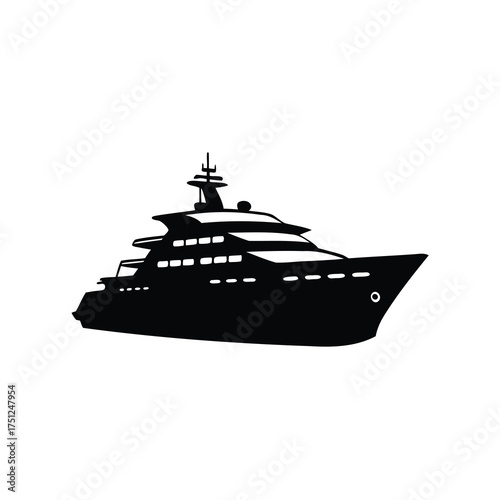 Black Silhouette of a Sleek Modern Luxury Yacht on White Background, yacht silhouette vector illustration