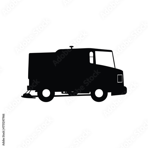 Silhouette of a Street Sweeper Truck for Municipal Cleaning Services, zamboni machine silhouette vector illustration