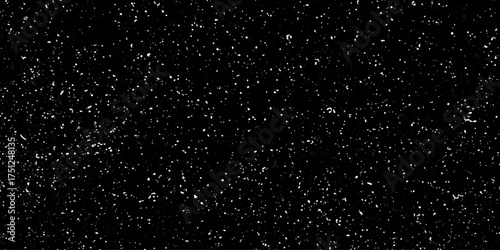 Chaotic white star bokeh on a isolated black background. falling blurry bokeh snow overlay. Starry night sky galaxy space background.