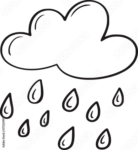 Black and white cloud raining water drops weather simple