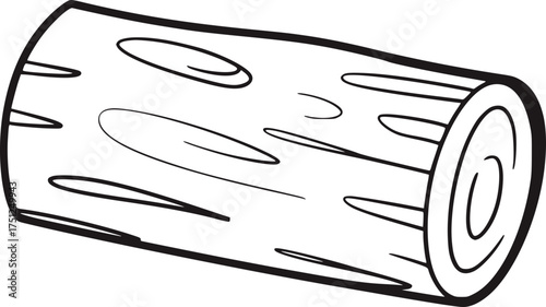 Black and white drawing of a wooden log tree trunk