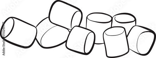 Black and white drawing of marshmallows food simple