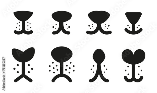 Animals noses. Funny simple nose of cats, dogs, lion, bunny. Doodle animal face parts for mask, cutting, children decor, stickers, vector set