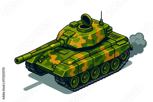Modern Battle Tank. Isometric vector illustration set Modern Battle Tank: armored tank body with rotating turret, long cannon