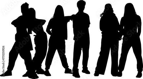 Vector art of group of diverse people dancing and posing together