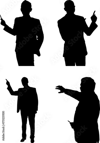 Vector art of businessman pointing and gesturing silhouettes