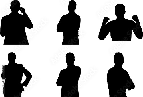 Vector art of collection of businessman silhouettes in various poses