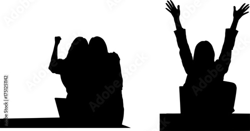 Vector art of two silhouettes of people celebrating success