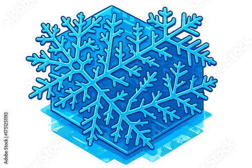 Crystalline Frost Macro View. Isometric vector illustration set Crystalline Frost Macro View: zoomed-in segment of frosted pane