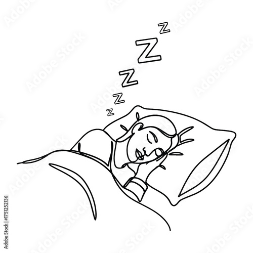 Vector art of woman sleeping peacefully in bed with zs indicating sleep