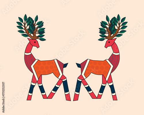 Indian Tribal Art: The Serene Deer with Intricate Patterns in Authentic Gond Style. Gond art, Deer illustration, Indian tribal art, Gond painting